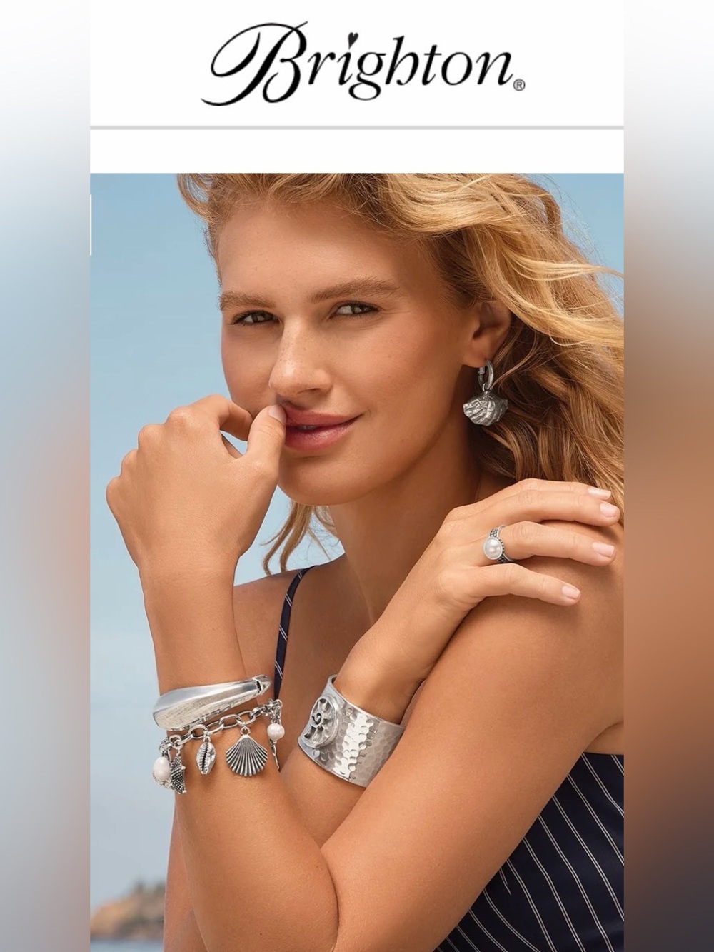 🆕🌙🧜♀️Brighton LUNAR TIDE Silver PEARL Seashell Charm Bracelet!